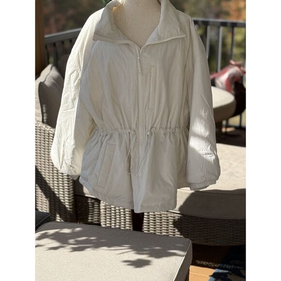 Old Navy Jacket Womens Small White Linen Full Zip Chore Utility Lightweight - Picture 6 of 7